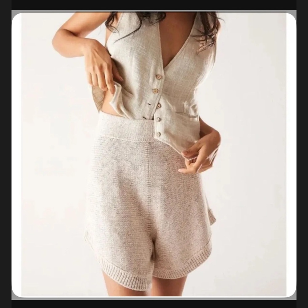 Free People High Waist Cream Knit Shorts
